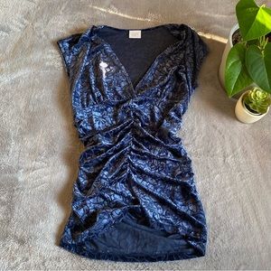 Vintage 90s/Y2K Suzy shier blue crushed velvet ruched top size small